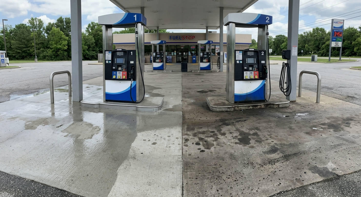 Commercial storefront sidewalk in Colleyville, TX being pressure washed