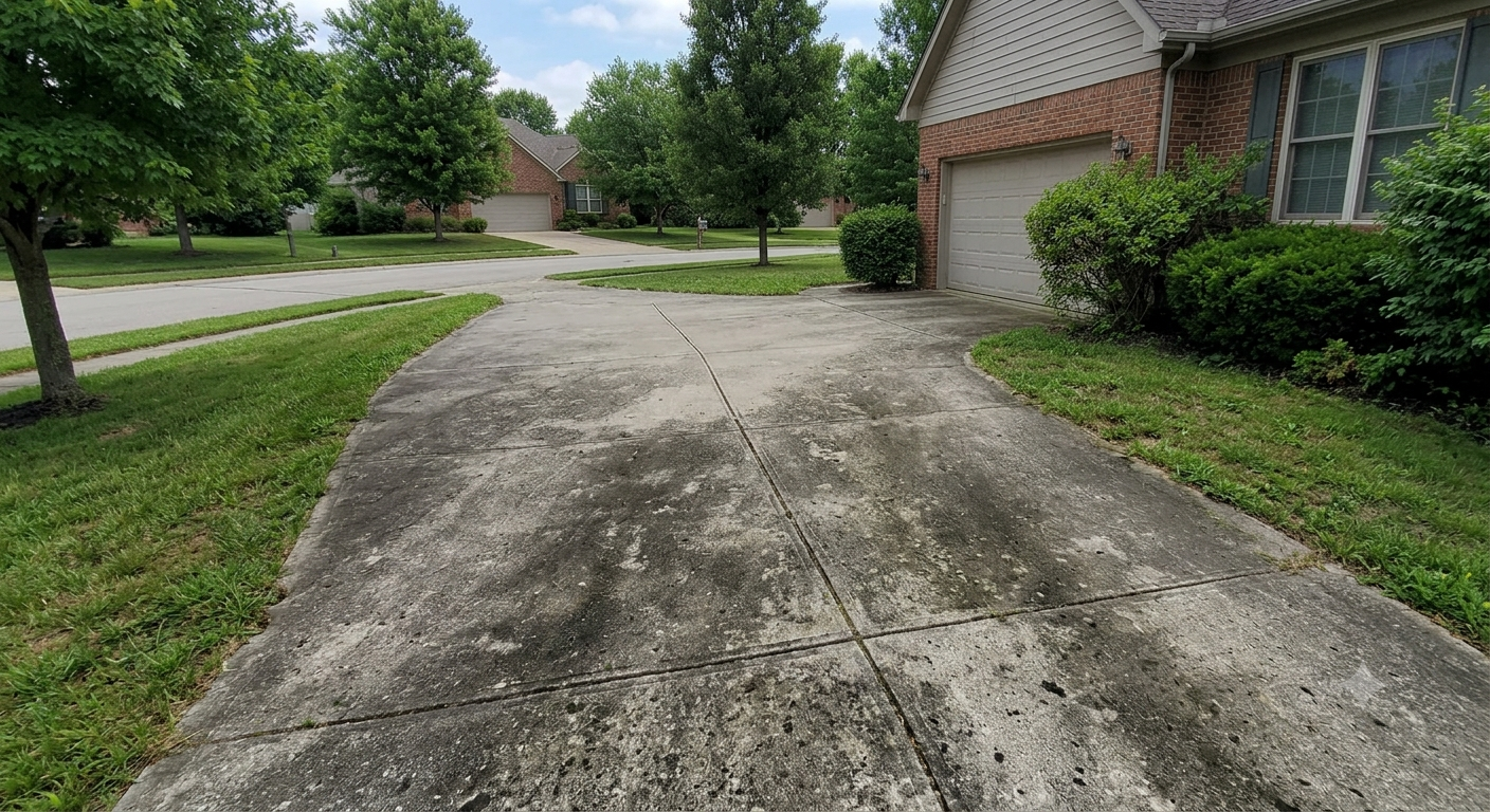 Dirty concrete driveway before pressure washing in Colleyville, TX